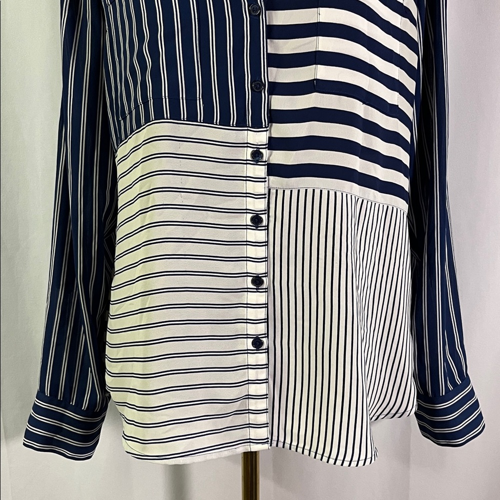 Express Blue Patchwork Stripe Roll-Tab Sleeve But… - image 7